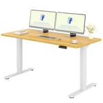 FLEXISPOT 2 Moteurs Bureau Assis Debout 140x80 Une Pièce, Bureau Debout électrique avec Panneau à Fonctions Mémoires, Bureau Réglable en Hauteur Électrique, Charge 100kg, Blanc+Érable