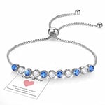 HEEYA Sterling Silver Bracelet for Women,Tennis Bracelets,Crystal Slider Bracelet,Adjustable Friendship Bracelet,Personalised Aquamarine Bracelet,Jewellery Gift for Mum,Daughter,Girl,Girlfriend,Box