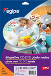 APLI-Agipa - Étiquettes CD/DVD photo mates - blanc - diamètre 114 mm 40 étiquette(s) ( 20 feuille(s) x 2 )