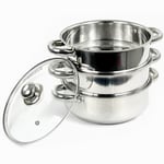 3TIER STEAMER- 24CM STAINLESS STEEL INDUCTION HOB MULTI VEG COOKER POT PAN SET 