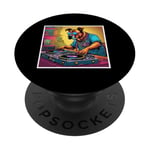 Dog Music DJ Turntables Mixing Vinyl Record Party Graphic PopSockets Adhesive PopGrip