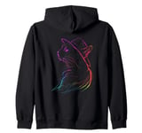 Stylish Cat in Hat with Rainbow Colors Zip Hoodie