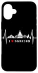 Coque pour iPhone 16 Plus Skyline de Dresde Heartbeat Coeur Allemand I Love Dresden