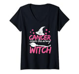 Womens Cancer Chose The Wrong Witch Breast Cancer Halloween Costume V-Neck T-Shirt