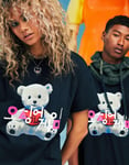 ASOS DESIGN X Squid Game: The Challenge unisex t-shirt with logo & bear in washed black - Size Medium