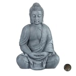 Relaxdays Statue de Buddha Figurine de Bouddha décoration Jardin Sculpture céramique Zen 70 cm, Clair, Gris/argenté/métallique