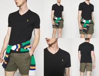 Polo Ralph Lauren V Neck T-shirt Black Shirt Custom Slim Fit Tee Top Gold Pony M