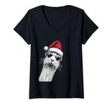 Womens Guinea Pig Christmas Santa Hat Pajama Funny Xmas V-Neck T-Shirt