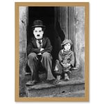 Artery8 Charlie Chaplin The Kid Photo Silent Movie Still A4 Artwork Framed Wall Art Print