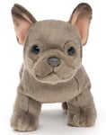 Uni-Toys Bouledogue français (Gris) - sans Laisse - 26 cm (Longueur) - Chien en Peluche - Doudou