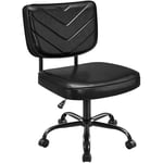 Yaheetech Chaise de Bureau sans Accoudoirs Fauteuil de Bureau Pivotante Ergonomique Design en PU Hauteur Réglable pour Chambre/Salon/Studio/Balcon Noir