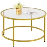 Yaheetech Table Basse Doré en Verre Trempée, Table Basse Ronde Salon, Cadre en Métal, Table d'appoint pour Canapé Bureau Balcon 80 cm, Jaune Moutarde