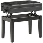 HOMCOM Banquette Tabouret siège pour Piano Coffre intégré Hauteur réglable Bois hévéa Assise revêtement synthétique Noir