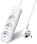 Multiprise 3 Prises Avec Interrupteur, 2P+T, Bloc 3 Prises,3G1,5 Mm² 3M Rallonge, Sécurité Enfant, Gris Et Blanc, 16A 250 V