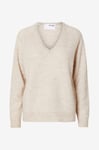 Selected FEMME - Tröja slfLulu New LS Knit V-neck B - Beige