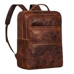 STILORD 'Abel' Sac a dos d'affaires mince hommes et femmes Sac à dos en cuir pour ordinateur portable 15.6 pouces Backpack Sac à dos de jour Daypack Vintage en cuir véritable, Couleur:salerno - marron