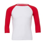 Bella Canvas Unisex 3/4 Sleeve Baseball Tee - T-shirt - White/Red - XS