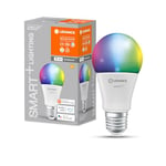 LEDVANCE SMART+ WIFI LED lamp, frosted look, 9.5W, 1055lm, classic bulb shape with E27 base, color light and white light, app or voice control, life of up to 20,000 hours