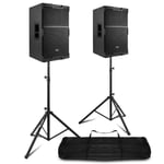 Pair of 12" Active PA DJ Speakers with Bluetooth, DSP and Stands - PDY212A