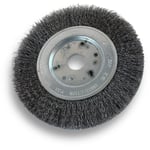 Brosse circulaire acier ø 150 mm Epaisseur 1 rang Fil souple 0.20 mm ondulé Alésage 20 mm + réducteur bague 16/12 mm Touret meuleuse affûteuse