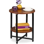 Relaxdays - Table d'appoint ronde, 2 niveaux, HxD : 48x40 cm, métal et mdf, rétro, vintage, universel, pratique, noir/brun