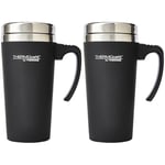 Thermocafe 420 ml Plastic and Stainless Steel Soft Touch Travel Mug, Black, 1 Count (Pack of 2)