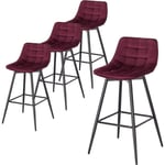 Woltu - 4 x Tabouret de Bar 43 x 35, 5 x 88cm, Chaise de Bar Assise en Velours et Pieds en métal, avec Pieds et Repose-Pieds , Bordeaux