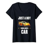 Womens Just A Boy Who Loves Car Our Best Friend Woman Man V-Neck T-Shirt