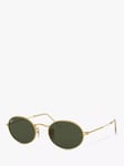 Ray-Ban RB3547 Women's Oval Flat Lens Sunglasses, Gold/Green