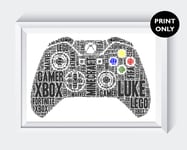 Personalised Word Art  Xbox Gaming Controller Christmas Birthday Print Gift