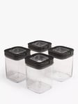 John Lewis ANYDAY Flip Lock Airtight Square Storage Container, Set of 4, 1.1L, Clear/Black