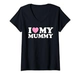 Womens I Love My Mummy Mum Pink Heart Mothers Day Mens Womens Kids V-Neck T-Shirt