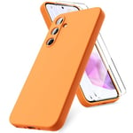 Vansdon Coque Compatible avec Samsung Galaxy A35 5G, 2 Film de Protection en Verre trempé, Housse Souple en TPU en Silicone Liquide, Housse en Caoutchouc Antichoc - Orange