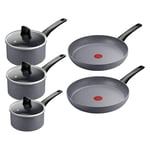 Tefal Healthy Cook On, Cookware Set, Frying Pan (24/28 cm), Saucepan with Lid (16/18/20 cm), Mineralia Non-Stick Coating, Thermo-Signal™, E120S544