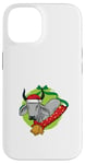 Coque pour iPhone 14 Zébu de Noël avec bonnet de Père Noël et clochettes - Art animal de vacances