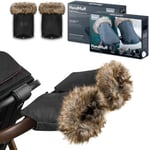 LIONELO HANDMUFF Chauffe-main poussette pour hommes et femmes, moufle poussette, gants avec polaire, chauffe-mains, imperméables et coupe-vent, fourrure détachable de taille universelle