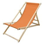 Chaise longue de jardin pliante bois bain de soleil plage chilienne orange