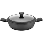 Florina Heston Casserole Basse Induction 26cm, 3 Litres, Aluminium, Couvercle en Verre, Anti-adhésif 3 Couches sans PFOA, Convient à toutes les Cuisinières, Vitrocéramique, Gaz