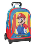 Super Mario - Sac à dos scolaire officiel Super Mario, avec 2 grands espaces centraux, grande poche avant, bretelles réglables et rembourrées, dos et fond thermoformés, 32 x 43 x 23 cm, bleu et rouge,