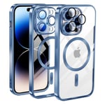 KetteTech Coque Magnétique pour iPhone 13 Pro Max, Compatible avec MagSafe Étui Protection Antichoc Militaire Silicone Ultra Mince Housse Anti-Vibration et Anti-Empreintes, Bleu Transparent