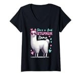 Womens She's A Bad Funny Joke Stepmom Cute Llama Mother's Day Farm V-Neck T-Shirt