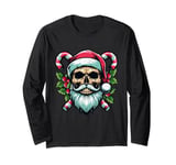 Santa Skull Christmas Skeleton Candy Cane X-mas Holiday Long Sleeve T-Shirt