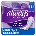 ALWAYS DISCREET  SENSITIVE BLADDER EXTRA SECURE  8 PADS LONG PLUS