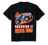 Youth 4 Birthday Tee With Monster Truck Boy Crushing It Since 2021 T-Shirt