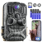 DEATTI Camera de Chasse Connectée Telephone, 4K 48MP HD Camera Chasse, WiFi Camera Infrarouge Vision Nocturne Animaux Caméra Piege Photographique, 120°/IP66, Carte 32GB et Piles 8X Incluses