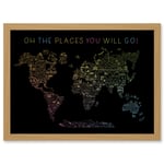 World Travel Landmark Line Map Oh The Places You Will Go! Rainbow Black Artwork Framed Wall Art Print A4