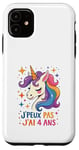 Coque pour iPhone 11 Licorne Cadeau Fille 4 ans Enfant 4ème Anniversaire