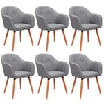 WOLTU Chaise de Salle à Manger Lot de 6, Moderne Chaise de Cuisine, Fauteuil scandinave, Chaise Coiffeuse, pour Salle de Séjour, Chambre à Coucher, Cuisine, en Lin et Bois Massif Gris Clair BH94hgr-6