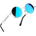 Joopin Steampunk Lunette de Soleil Femme Ronde et Lunette de Soleil Homme Polarisée Rétro UV400 Miroir Bleu Glacier