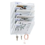 EasyPAG 5 Compartiments Métal Porte Revue Mural Porte Document Suspendu A4 Organisateur de Bureau à Suspendre Banette de Rangement Range Papier Corbeille a Courrier Murale avec 5 Crochets,Blanc